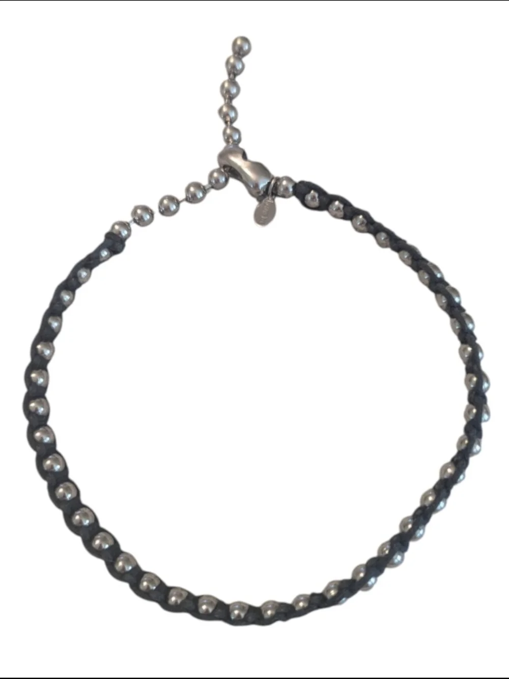 90s Grunge Panama Jack Sliver Beaded Black Leather Choker Necklace Bracelet - Picture 4 of 8